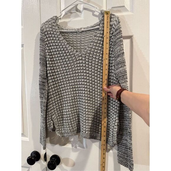 Helmut Lang Sweater Open Knit Long Sleeve Black White Grey Wide Neck Pullover L - Picture 9 of 15